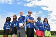 8 September 2014; UCD has announced that it is sending a first of its kind international ladies GAA team to this year’s FexCo Asian Gaelic Games 2014. The 12-person team is the first international student team to travel from Ireland and comprises women from nine countries including Malaysia, China, Singapore, Vietnam, Nigeria, Poland, USA, Denmark and Sweden. The team was officially chosen after a week-long bootcamp, which saw a squad of 20 international students take up the game of Gaelic football, and compete to be chosen to join the 12 woman squad, which will travel to the games in October. The idea was inspired by Paraic McGrath, Vice-Chairperson of the Asian GAA County Board, and Brian Mullins, Director of Sport at University College Dublin, drawing significant attention and support at UCD and from a number of supporting organisations. Signing on as sponsors for the travelling team are ESB International, Bank of Ireland, and O’Neills Sport. Pictured at the announcement are, from left, Rachel Adeoye, Agata Blasiak, Brian Mullins, UCD Director of Sport, Ollie Brogan, Managing Director, ESB International, Bittini Ribagyiza and Low Yik Chin. UCD, Belfield, Dublin. Picture credit: Ramsey Cardy / SPORTSFILE