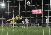 7 September 2014; Georgian goalkeeper Roin Kvaskhvadze is unable to keep out the shot from Republic of Ireland's Aiden McGeady, left, to win the game. UEFA EURO 2016 Championship Qualifer, Group D, Georgia v Republic of Ireland. Boris Paichadze National Arena, Tbilisi, Georgia. Picture credit: David Maher / SPORTSFILE