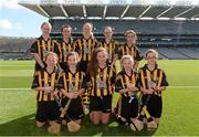 7 September 2014; The Kilkenny Camogie team, back row, from left, Niamh Dempster, St. Patrick's Ballygalget, Co. Down, Shauna O'Leary, Rathnure NS, Enniscorthy, Co. Wexford, Rachel Doyle, Gowran NS, Gowran, Co. Kilkenny, Sara Lagan, St. Mary's PS, Draperstown, Co. Derry, Marie Kelly, Mercy Convent NS, Naas, Co. Kildare. Front row, from left, Zara Bowles, Ballintotis NS, Castlemartyr, Co. Cork, Eimear Doyle, Scoil Naomh Brid, Talbotstown, Co. Wicklow, Becky Bryant, Mucklagh NS, Tullamore, Co. Offaly, Nicoletti Flynn, St. Audeon's NS, Cook Street, Dublin, and Noelle Curtin, Templeglantine NS, Templeglantine, Co. Limerick. INTO/RESPECT Exhibition GoGames. Croke Park, Dublin. Picture credit: Pat Murphy / SPORTSFILE