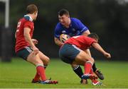 5 September 2014; Fergal Cleary, Leinster, is tackled by Gearoid Lyons, left, and Paul Kiernan, Munster. Under 20 Interprovincial, Leinster v Munster, Ashbourne RFC, Ashbourne, Co. Meath. Picture credit: Pat Murphy / SPORTSFILE