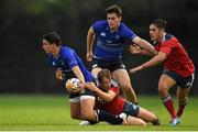5 September 2014; Joseph Carbery, Leinster, is tackled by Gearoid Lyons, Munster. Under 20 Interprovincial, Leinster v Munster, Ashbourne RFC, Ashbourne, Co. Meath. Picture credit: Pat Murphy / SPORTSFILE
