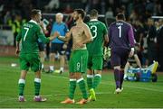 7 September 2014; Republic of Ireland's Aiden McGeady, left, celebrates with Shane Long at the end of the game. UEFA EURO 2016 Championship Qualifer, Group D, Georgia v Republic of Ireland. Boris Paichadze National Arena, Tbilisi, Georgia. Picture credit: David Maher / SPORTSFILE