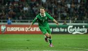 7 September 2014; Aiden McGeady, Republic of Ireland, celebrates after scoring his side's second and winning goal. UEFA EURO 2016 Championship Qualifer, Group D, Georgia v Republic of Ireland. Boris Paichadze National Arena, Tbilisi, Georgia. Picture credit: David Maher / SPORTSFILE