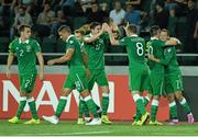 7 September 2014; Republic of Ireland's Aiden McGeady, right, celebrates after scoring his side's first goal witih team-mate Robbie Keane. UEFA EURO 2016 Championship Qualifer, Group D, Georgia v Republic of Ireland. Boris Paichadze National Arena, Tbilisi, Georgia. Picture credit: David Maher / SPORTSFILE