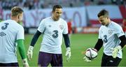 7 September 2014; Republic of Ireland goalkeepers, from left to right, Rob Elliot, David Forde and Shay Given before the start of the game. UEFA EURO 2016 Championship Qualifer, Group D, Georgia v Republic of Ireland. Boris Paichadze National Arena, Tbilisi, Georgia. Picture credit: David Maher / SPORTSFILE