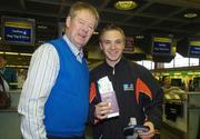 23 January 2007; RTE commentator Michael O'Muircheartaigh with Laois player Ross Munnelly at Dublin airport prior to the 2007 Vodafone GAA All Stars Football Tour Teams departure to Dubai. Dublin Airport, Dublin. Photo by Sportsfile