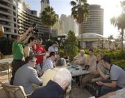 24 January 2007; GAA President Nickey Brennan, with Brian Sheridan, Vodafone Sponsorship Manager, and Michael Greenan, to his right,  speaking during a press conference where an extension of the Vodafone GAA All Stars sponsorship was announced. Royal Meridien Hotel, Dubai, United Arab Emirates. Picture credit: Ray McManus / SPORTSFILE