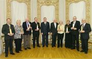 25 January 2007; At the National Awards to Volunteers in Irish Sport Ceremony 2007, from left, John Flynn, Carmel Winkelmann, Harry Brooks, Eric Reilly, Mr. John O'Donoghue, T.D, Minister for Arts, Sports and Tourism, Ronnie Delany, Olympic Gold Medalist, Elizabeth Foley, Kathleen Sythes, Michael Logue and Paddy O'Brien. Farmleigh House, Farmleigh, Castleknock, Dublin. Picture credit: Ray Lohan / SPORTSFILE