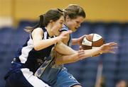26 January 2007; Claire Rockall, Maree, in action against Jessica Scannell, Vienna Woods Glanmire. U18 Women's National Cup Final, Maree, Galway v Vienna Woods Glanmire, Cork, National Basketball Arena, Tallaght, Dublin. Picture credit: Brendan Moran / SPORTSFILE