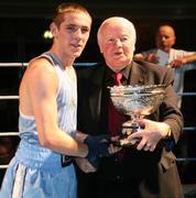 11 January 2007; Ryan Lindberg, following his victory against Marc McCullough, with Freddie Gilroy. Smithwicks Ulster Senior Amateur Boxing Championship Finals, Ulster Hall, Belfast, Co. Antrim. Picture credit: Oliver McVeigh / SPORTSFILE