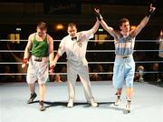11 January 2007; Eamon O'Kane, right, after his victory against Thomas Hamill. Smithwicks Ulster Senior Amateur Boxing Championship Finals, Ulster Hall, Belfast, Co. Antrim. Picture credit: Oliver McVeigh / SPORTSFILE
