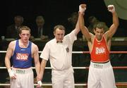 26 January 2007; Darren Sutherland, right, celebrates victory over Edward Healy. National Senior Boxing Championship Semi Finals, National Stadium, Dublin. Picture credit: Ray Lohan / SPORTSFILE *** Local Caption ***