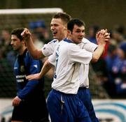 27 January 2007; Peter Thompson, Linfield, celebrates after scoring the second goal with Jim Ervin. Carnegie Premier League, Armagh City v Linfield, Holm Park, Armagh. Picture Credit: Oliver McVeigh / SPORTSFILE