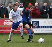 27 January 2007; Peter Thompson, Linfield, in action against Mark Gracey, Armagh City. Carnegie Premier League, Armagh City v Linfield, Holm Park, Armagh. Picture Credit: Oliver McVeigh / SPORTSFILE