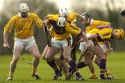28 January 2007; Michael Doyle, and team-mate Eoin Quigley, right, Wexford, in action against Antrim's Malachy Molloy, left, Neal McAuley, centre, and Ciaran Herron. Walsh Cup, Wexford v Antrim, St Martin's, Piercetown, Wexford. Picture Credit: Brian Lawless / SPORTSFILE