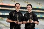 11 September 2014; The GAA/GPA All-Stars sponsored by Opel are delighted to announce Kerry's David Moran and Limerick's Seamus Hickey, as the Players of the Month for August in football and hurling respectively. Pictured is Kerry's David Moran, left, and Limerick's Seamus Hickey after being presented with their Opel GAA / GPA Player of the Month Award for August. Croke Park, Dublin. Picture credit: Ramsey Cardy / SPORTSFILE