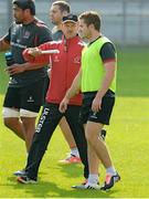 11 September 2014; Ulster's Head Coach Les Kiss, along with Paddy Jackson, during the captain's run ahead of their Guinness PRO12, Round 2, game against Zebre on Friday. Ulster Rugby Squad Captain's Run, Kingspan Stadium, Ravenhill Park, Belfast, Co. Antrim. Picture credit: Oliver McVeigh / SPORTSFILE