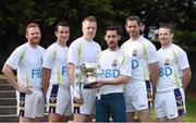 11 September 2014; A host of Kilmacud Crokes stars, past and present, were on hand in Kilmacud Crokes as the 2014 FBD 7's was launched. This is the 42nd year of Ireland's premier 7's tournament which has become a firm favourite in the GAA calendar for both players and supporters alike. In attendance at the 2014 FBD7s launch, from left, Mark Vaughan, Declan Kelleher, Dave Nestor, Mark McHugh, Darren Magee and Ronan Ryan. Kilmacud Crokes GAA Club, Burke Park, Glenalbyn, Stillorgan, Co. Dublin. Picture credit: Brendan Moran / SPORTSFILE
