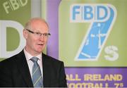 11 September 2014; A host of Kilmacud Crokes stars, past and present, were on hand in Kilmacud Crokes as the 2014 FBD 7's was launched. This is the 42nd year of Ireland's premier 7's tournament which has become a firm favourite in the GAA calendar for both players and supporters alike. Speaking at the 2014 FBD7s launch is Michael Garvey, Director of Marketing & Sales, FBD. Kilmacud Crokes GAA Club, Burke Park, Glenalbyn, Stillorgan, Co. Dublin. Picture credit: Brendan Moran / SPORTSFILE