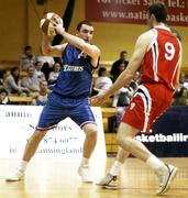 27 January 2007; Dave Lehane, Blue Demons, in action against Eoin Quill, Tolka Rovers. Men's Senior National Cup Final, Blue Demons, Cork v Tolka Rovers, Dublin, National Basketball Arena, Tallaght, Dublin. Picture credit: Brendan Moran / SPORTSFILE