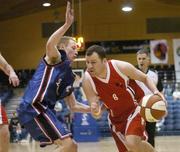 27 January 2007; Mark Walsh, Tolka Rovers, in action against Anthony O'Callaghan, Blue Demons. Men's Senior National Cup Final, Blue Demons, Cork v Tolka Rovers, Dublin, National Basketball Arena, Tallaght, Dublin. Picture credit: Brendan Moran / SPORTSFILE