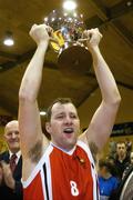 27 January 2007; Tolka Rovers captain Mark Walsh lifts the cup after the game. Men's Senior National Cup Final, Blue Demons, Cork v Tolka Rovers, Dublin, National Basketball Arena, Tallaght, Dublin. Picture credit: Brendan Moran / SPORTSFILE