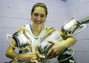 28 January 2007; Jessica Scannell of Glanmire Basketball Club, with the three trophies that she won with her teams in the Women's Under 18, Under 20 and Superleague Finals over the weekend. Women's Superleague National Cup Final, UL Aughinish, Limerick v Team Montenotte Hotel Cork, National Basketball Arena, Tallaght, Dublin. Picture credit: Brendan Moran / SPORTSFILE