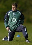 29 January 2007; Geordan Murphy does some stretching exercises during Ireland rugby squad training. St Gerard's School, Bray, Co. Wicklow. Picture Credit: Brendan Moran / SPORTSFILE