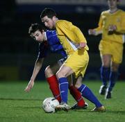 31 January 2007; Sean Friars, Limavady, is tackled by Michael Gault, Linfield. Carnegie Premier League, Linfield v Limavady, Windsor Park, Belfast, Co. Antrim. Picture Credit: Oliver McVeigh / SPORTSFILE