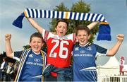 13 September 2014; Leinster supporters, from left, Darragh O'Donoghue, aged 8, Sean Gleeson, aged 10, and Ruairi O'Donoghue, aged 10, from Firhouse, Co. Dublin, at the game. Guinness PRO12, Round 2, Leinster v Scarlets. RDS, Ballsbridge, Dublin. Picture credit: Ramsey Cardy / SPORTSFILE