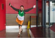 13 September 2014: Tony Mangan at Dublin Port on his arrival home to his native city after completing a four year ‘Around the World’ running odyssey- the only Irish man to ‘Run the World’. Tony will now run a 1,600 kilometre loop around Ireland, before finishing his Run the World trip when running in the SSE Airtricity Dublin Marathon on October Bank 27th. When he finishes the Dublin Marathon, he will have completed 50,000KM. Dublin Port, North Wall, Dublin. Picture Credit: Tomás Greally / SPORTSFILE