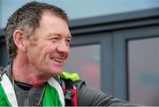 13 September 2014: Tony Mangan at Dublin Port on his arrival home to his native city after completing a four year ‘Around the World’ running odyssey- the only Irish man to ‘Run the World’. Tony will now run a 1,600 kilometre loop around Ireland, before finishing his Run the World trip when running in the SSE Airtricity Dublin Marathon on October Bank 27th. When he finishes the Dublin Marathon, he will have completed 50,000KM. Dublin Port, North Wall, Dublin. Picture Credit: Tomás Greally / SPORTSFILE