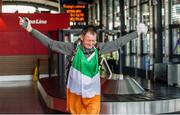 13 September 2014: Tony Mangan at Dublin Port on his arrival home to his native city after completing a four year ‘Around the World’ running odyssey- the only Irish man to ‘Run the World’. Tony will now run a 1,600 kilometre loop around Ireland, before finishing his Run the World trip when running in the SSE Airtricity Dublin Marathon on October Bank 27th. When he finishes the Dublin Marathon, he will have completed 50,000KM. Dublin Port, North Wall, Dublin. Picture Credit: Tomás Greally / SPORTSFILE