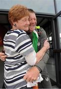 13 September 2014: Tony Mangan  is greeted by his Mother Sheila at Dublin Port on his arrival home to his native city after completing a four year ‘Around the World’ running odyssey- the only Irish man to ‘Run the World’. Tony will now run a 1,600 kilometre loop around Ireland, before finishing his Run the World trip when running in the SSE Airtricity Dublin Marathon on October Bank 27th. When he finishes the Dublin Marathon, he will have completed 50,000KM. Dublin Port, North Wall, Dublin. Picture Credit: Tomás Greally / SPORTSFILE