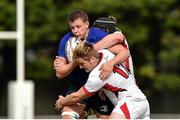 13 September 2014; Jonny Guy, Leinster, is tackled by Daniel Kealy, left, and Fergus Jemphrey, Ulster. Under 18 Schools Interprovincial, Leinster v Ulster, St. Mary's RFC, Templeville Road, Dublin. Picture credit: Barry Cregg / SPORTSFILE