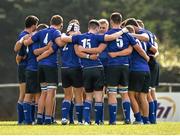 13 September 2014; The Leinster team form a huddle before the game. Under 18 Schools Interprovincial, Leinster v Ulster, St. Mary's RFC, Templeville Road, Dublin. Picture credit: Barry Cregg / SPORTSFILE