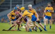 13 September 2014; Padraig Foley, Wexford, in action against Colm Galvin, Bobby Duggan, and Alan O’ Neill, Clare. Bord Gáis Energy GAA Hurling Under 21 All-Ireland 'A' Championship Final, Clare v Wexford. Semple Stadium, Thurles, Co. Tipperary. Picture credit: Ray McManus / SPORTSFILE