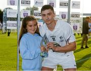 13 September 2014; Chloe Sullivan, aged 9, from Kildare presents Kildare captain Gerry Keegan with the man of the match award. Bord Gáis Energy GAA Hurling Under 21 All-Ireland 'B' Championship Final, Roscommon v Kildare. Semple Stadium, Thurles, Co. Tipperary. Picture credit: Ray McManus / SPORTSFILE