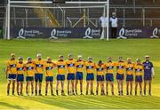 13 September 2014; The Clare players stand together during the playing of the national anthem &quot;Amhrán na bhFiann&quot; before the game. Bord Gáis Energy GAA Hurling Under 21 All-Ireland 'A' Championship Final, Clare v Wexford. Semple Stadium, Thurles, Co. Tipperary. Picture credit: Ray McManus / SPORTSFILE
