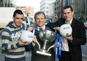 30 January 2007; Tyrone's Ryan McMenamin, left, with Head of Allianz Northern Ireland Adrian Toner, and Dublin's Ciaran Whelan at a press conference ahead of their Allianz National Football League game, Dublin v Tyrone on Saturday 3 February 2007. Europa Hotel, Belfast, Co. Antirm. Picture Credit: Oliver McVeigh / SPORTSFILE