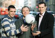 29 January 2007; Tyrone's Ryan McMenamin, left, with Head of Allianz Northern Ireland Adrian Toner, centre, and Dublin's Ciaran Whelan along at a press conference ahead of their Allianz National Football League game, Dublin v Tyrone on Saturday 3 February 2007. Europa Hotel, Belfast, Co. Antirm. Picture Credit: Oliver McVeigh / SPORTSFILE