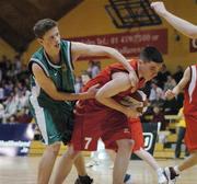 30 January 2007; Mark O'Donnell, Abbey Vocational Donegal, in action against Cian McCormack, St Conleths Dublin. U16.C. Boy's Schools Cup Finals, Abbey Vocational Donegal v St Conleths Dublin, National Basketball Arena, Tallaght, Dublin. Picture credit: Pat Murphy / SPORTSFILE