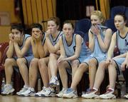 30 January 2007; The Carrick on Shannon C.S players watch the final minutes of the game. U19.C. Girl's Schools Cup Finals, St Marys Charleville v Carrick on Shannon C.S., National Basketball Arena, Tallaght, Dublin. Picture credit: Pat Murphy / SPORTSFILE