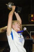30 January 2007; Eileen O'Mahony, St Marys Charleville, celebrates with the cup after her side's victory over Carrick on Shannon C.S. U19.C. Girl's Schools Cup Finals, St Marys Charleville v Carrick on Shannon C.S., National Basketball Arena, Tallaght, Dublin. Photo by Sportsfile