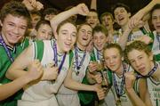 31 January 2007; Players from St Malachy's Belfast celebrate at the end of the game. U16.A. Boy's Schools Cup Finals, St Malachy's, Belfast v Calasanctius College, Oranmore, Co. Galway, National Basketball Arena, Tallaght, Dublin. Picture credit: David Maher / SPORTSFILE