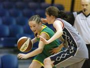 31 January 2007; Carol McCarthy, Calasanctius College Oranmore Co. Galway, in action against Louise O'Connor, Presentation Castleisland Co. Kerry. U16.A. Girl's Schools Cup Finals, Calasanctius College, Oranmore, Co. Galway v Presentation Castleisland, Co. Kerry, National Basketball Arena, Tallaght, Dublin. Picture credit: David Maher / SPORTSFILE