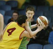 31 January 2007; Liam Conroy, Calasanctius College Oranmore, in action against Eoin Chubb, St Fintans High School. U19.A. Boy's Schools Cup Finals, Calasanctius College, Oranmore, Co. Galway v St Fintans High School, Dublin, National Basketball Arena, Tallaght, Dublin. Picture credit: David Maher / SPORTSFILE