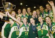 31 January 2007; Players from Holy Faith Clontarf Dublin celebrate at the end of the game. U19.A. Girl's Schools Cup Finals, Presentation Listowel, Co. Kerry v Holy Faith Clontarf, Dublin, National Basketball Arena, Tallaght, Dublin. Picture credit: David Maher / SPORTSFILE