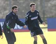 5 February 2007; Northern Ireland's Keith Gillespie, left, and Aaron Hughes, during squad training. Newforge Country Club, Belfast, Co. Antrim. Picture Credit: Oliver McVeigh / SPORTSFILE