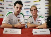 5 February 2007; Northern Ireland's Ivan Sproule and Dean Shiels during a press conference ahead of their International Friendly against Wales. Hilton Hotel, Belfast, Co. Antrim. Picture Credit: Oliver McVeigh / SPORTSFILE